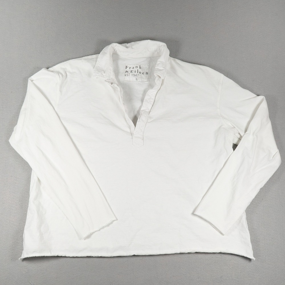 Frank & Eileen Womens Tee Lab Polo Long Sleeve V-Neck Cotton White Large Relaxed